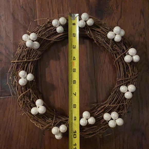 10” round brown twiggy wreath with pearl white berry ball ornaments small decor - Picture 4 of 6